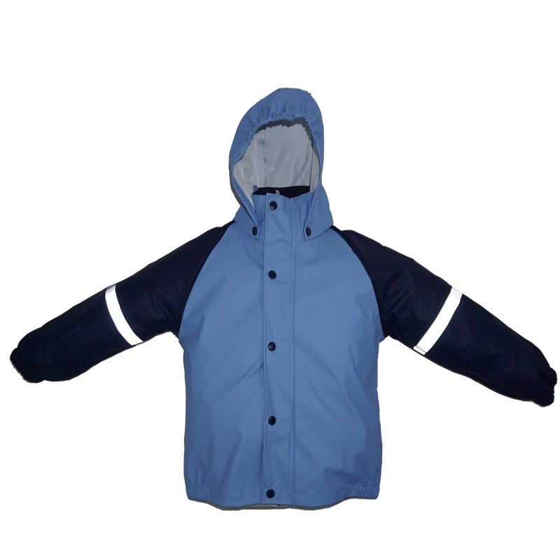 OEM Spring Autumn Kids PU Waterproof Rain Coat Outdoor Sports Hooded Jacket