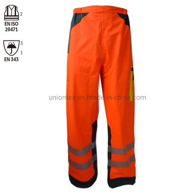 Pantalones impermeables En471 Pantalones de lluvia de PU de alta visibilidad