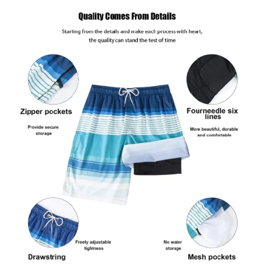 Pantalones cortos de playa para hombre Bermudas impermeables elásticos Board Stash para hombre