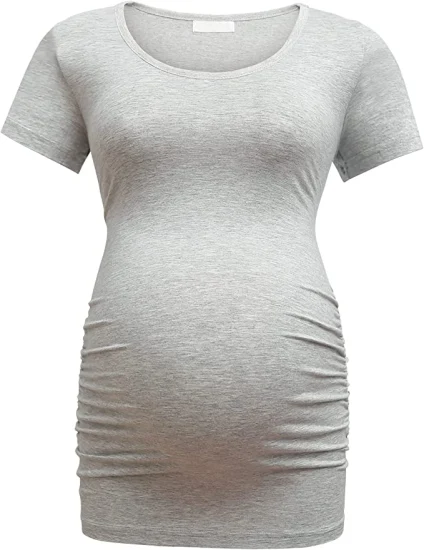 Camiseta de maternidad de bambú Modal para mujer, camiseta clásica con pliegues laterales, ropa de embarazo para mamá