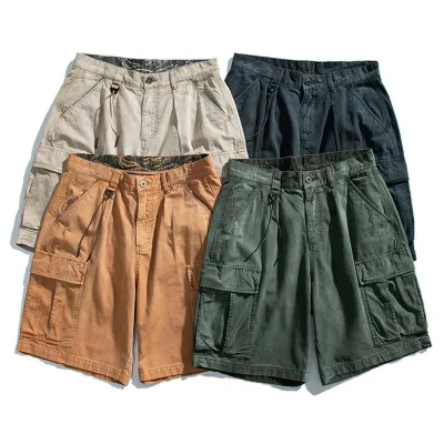 Pantalones cortos Cargo de algodón puro para hombre, ropa informal con bolsillos, Bermudas largas de talla grande, para verano