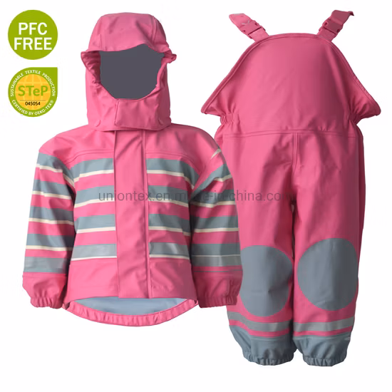 Pantalones de lluvia con babero de PU para niños, pantalones impermeables de PVC para niños, color sólido