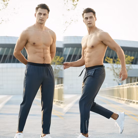 Pantalones de gimnasio para correr con cordón de secado rápido para hombre con 3 bolsillos Puños con cremallera informales Pantalones de ejercicio para deportes al aire libre Levantamiento de entrenamiento Ropa inferior